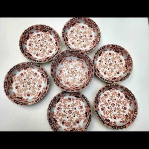 Arita Imari Ware Japan Red Gold 7 Deep Plates Serving Bowl Vtg Porcelain Dishes